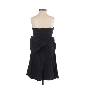 Betsey Johnson Women's 2 Black Bow Back Linen Blend Mini Dress Straps Boned Prom